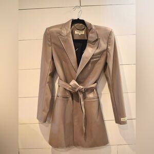 Elegant Taupe Belted Blazer/Dress